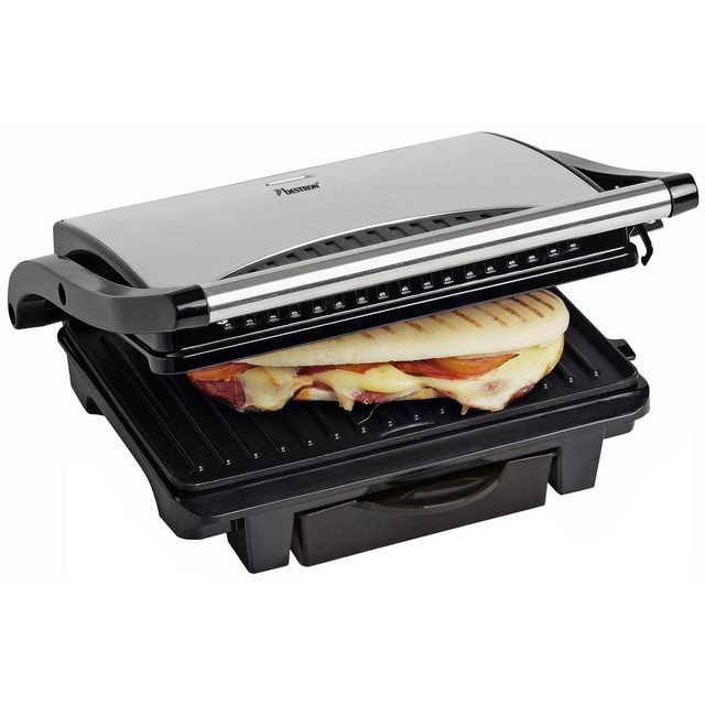 Bestron - Gril à panini/viande: 1000W - Inox Récupérateur de graisse intégrée - Pierrade, grill