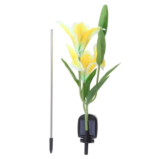 marque generique - Lumières alimentées à l'énergie solaire 2led lily fleur jardin extérieur lampe décor jaune marque generique  - Lampe solaire exterieur