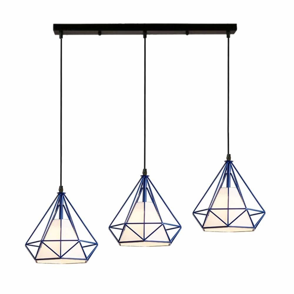 stoex suspension luminaire cage forme diamant contemporain, lustre lampe plafonnier corde ajustable pour cuisine, couloir,salle à manger, salon, chambre d'enfants et de restaurant, e27 bleu