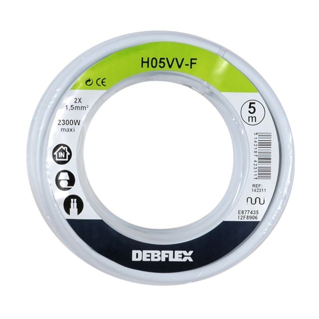 Debflex - BOBINOT H05VV-F 2X1,5 5M BLANC Debflex  - Cable electrique 5 fils