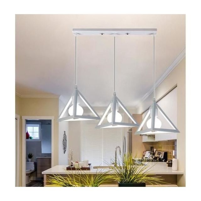 Stoex - Lustre suspension industrielle cage forme triangulaire fer abat-jour Blanc luminaire pour salon salle à Manger suisine bar Stoex  - Luminaires
