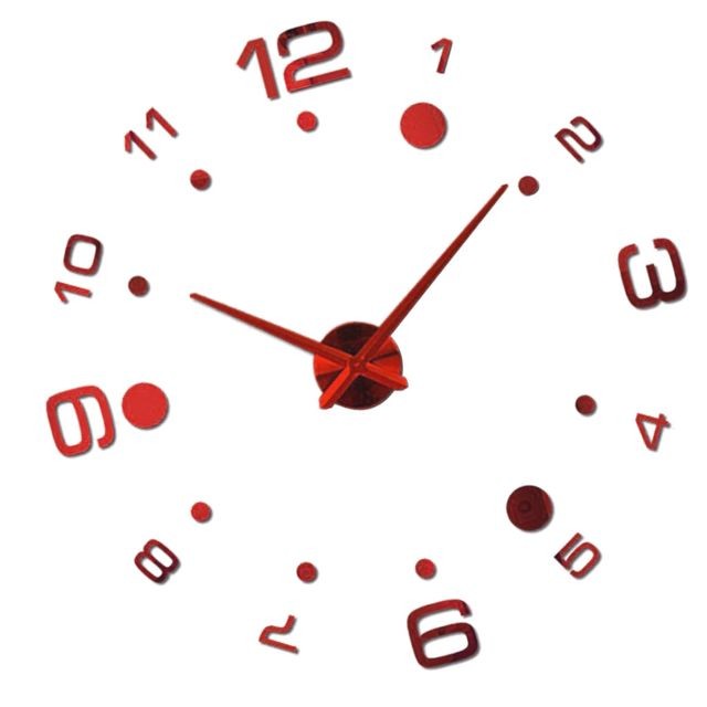 Horloges, pendules moderne diy grande horloge murale grande montre 3d miroir quartz analogique horloge rouge
