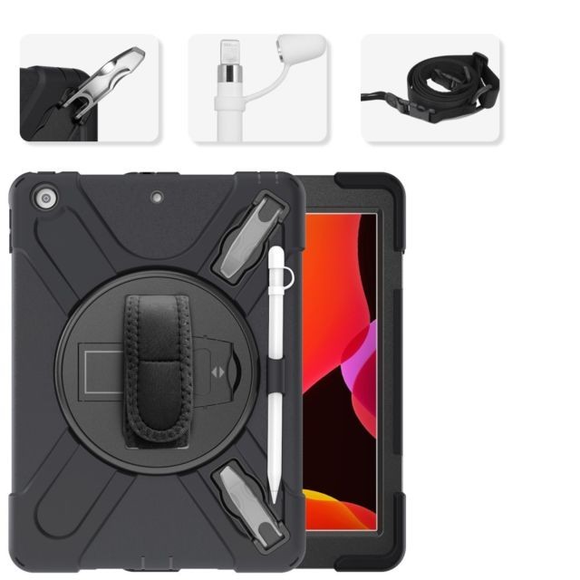 Generic - Coque en TPU Hybride en forme de X avec deux types de béquille, dragonne et porte-stylet noir pour votre Apple iPad 10.2 (2019) - Generic