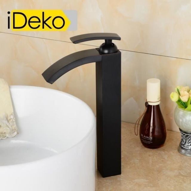 Ideko - iDeko®Robinet Mitigeur lavabo cascade salle de bain （Haut）Noir & Flexible Ideko  - Robinetterie salle bain
