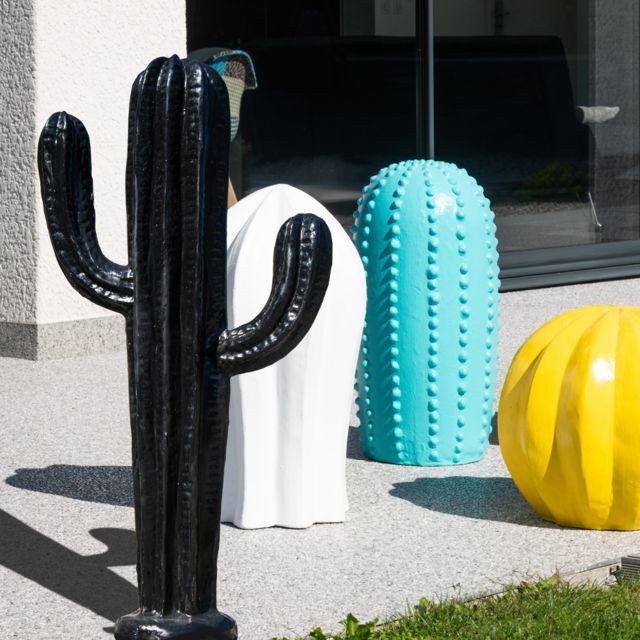 Wanda Collection - Sculpture contemporaine cactus noir 100 cm - Petite déco d'exterieur