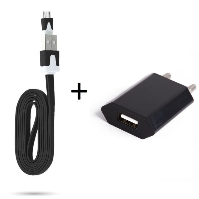 Shot - Cable Noodle 1m Chargeur + Prise Secteur pour HUAWEI MediaPad T3 Smartphone Micro-USB Murale Pack Universel Android (NOIR) Shot  - Telephone usb