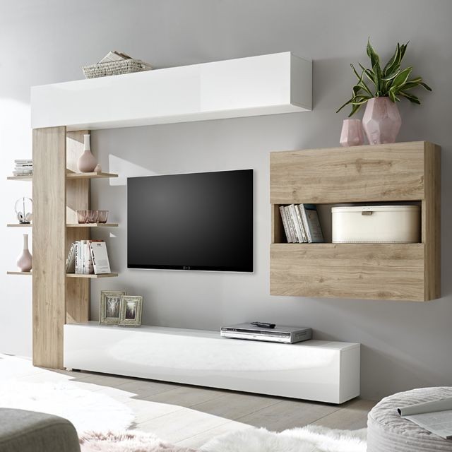 Kasalinea -Ensemble meubles tv blanc et chêne SOPRANO 3 Kasalinea  - Meubles TV, Hi-Fi Kasalinea