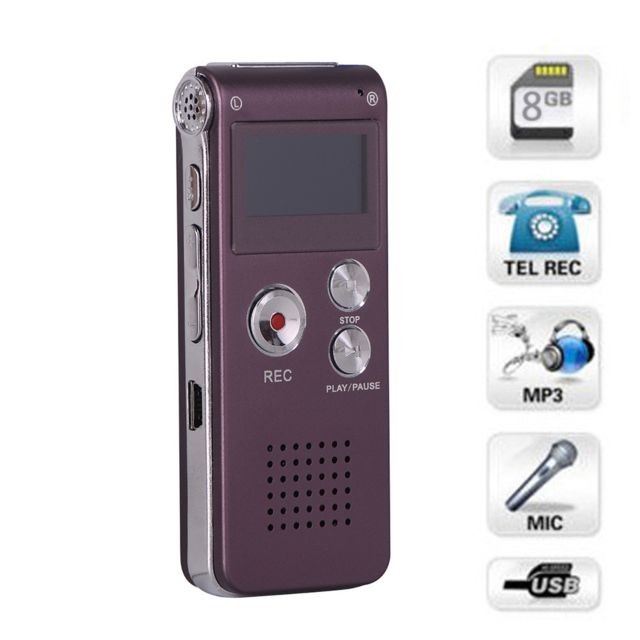 Generic - Enregistrement de lecteur MP3 de dictaphone enregistreur vocal numérique en acier rechargeable de 8 Go - Vin rouge; - Son audio