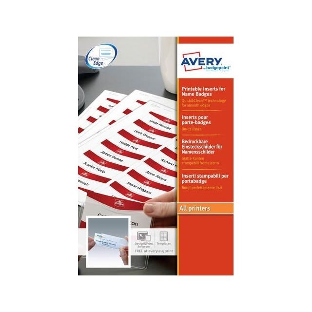 Avery - Boîte de 180 inserts microperforés Avery L7418 pour badge 30 x 65 mm Avery  - Accessoires Bureau