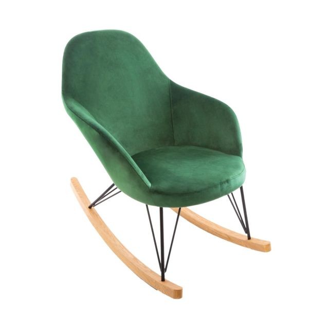 Atmosphera, Createur D'Interieur - Atmosphera - Rocking chair fauteuil à bascule velours vert Ewan - Rocking Chairs Fauteuils