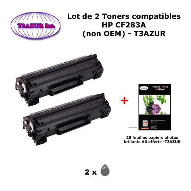 T3Azur - 2 Toners génériques HP CF283A ,HP 83A pour HP LaserJet Pro MFP M201, M218fp, M225, M225dw+20f papiers photos A6 -T3AZUR T3Azur  - Toner