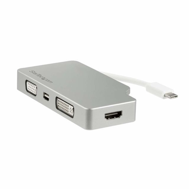 Startech - Adaptateur multiport USB-C - Gris sidéral - 4-en-1 USB-C vers VGA, DVI, HDMI, ou Mini DisplayPort Startech   - Convertisseur Audio et Vidéo  Startech