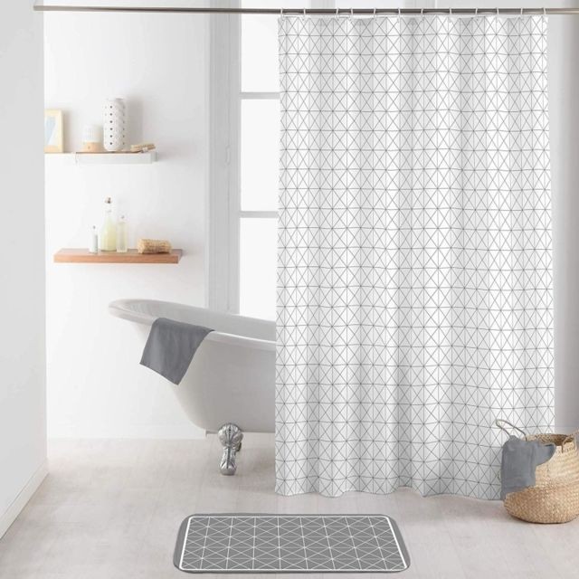 Douceur D'Interieur - Rideau de douche avec crochets imprimé Kubia - L 200 x l 180 cm - Polyester - Rideaux douche
