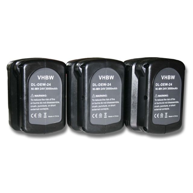 Vhbw - 3x Batterie Ni-MH 3000mAh (24V) vhbw pour outils DW008K, DW008K-2, DW008KH, DW008K-XE, DW017 comme Dewalt DE0240, DE0240-XJ, DE0241, DE0243. Vhbw  - Fixation