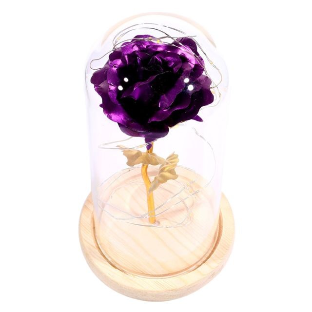 marque generique - Rose En Verre Dôme Base En Bois A Mené Des Lampes à Fleurs Violet marque generique  - Des fleurs artificielles