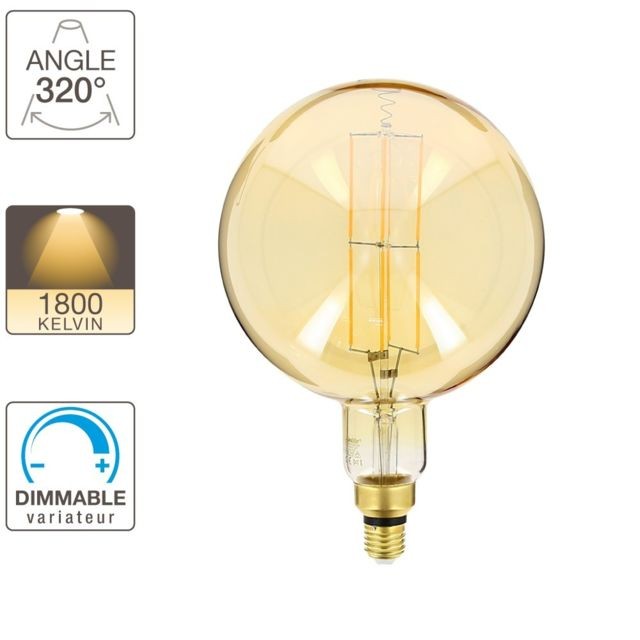 Xanlite - Ampoule LED déco Globe Giant (XXL) au verre ambré, culot E27, 8W cons. (60W eq.), 800 lumens, lumière blanc chaud Xanlite  - Ampoules