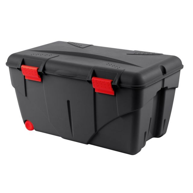 Eda Plastiques - Caisse de rangement avec couvercle + roulettes Malle Trafic 85 L Rouge / Noir - Etablis & Rangements