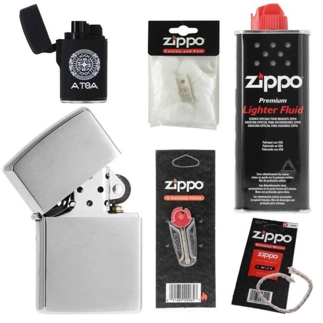 Zippo - Pack complet Briquet Zippo Brushed avec mèche essence coton et pierres - Marchand Hard n discount