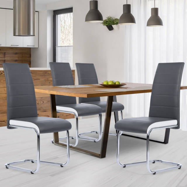 Idmarket - Lot de 4 chaises Mia grises liseré blanc pour salle à manger - Idmarket