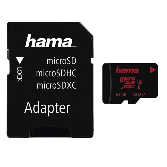 Carte SD Hama Hama Carte microSDXC 64GB UHS Speed Class 3 UHS-I 80MB/s +adapat./mobile