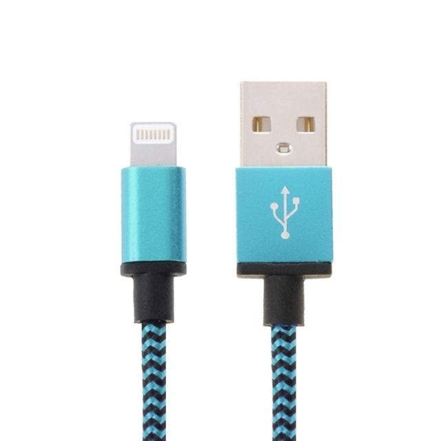Câble Lightning Wewoo Câble bleu pour iPhone 6 & 6 Plus, 5 & 5S & 5C, iPad Air 2 & Air, mini 1/2/3, iPod touch 5 2m tissé style Lightning à USB données de synchronisation / de chargement,
