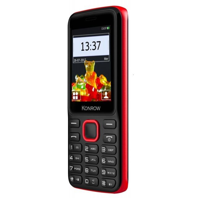 Téléphone mobile Konrow Sweet - Compact - Ecran 2.4'' - Double Sim - Radio FM - Noir / Rouge