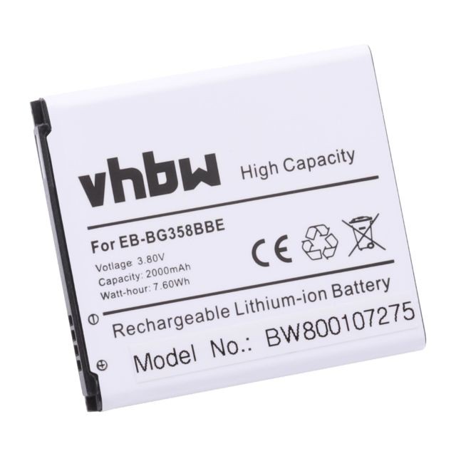 Vhbw - Batterie Li-Ion vhbw 2000mAh (3.7V) pour Portable, Smartphone Samsung Galaxy Core Prime, Duos, SM-G3606, SM-G3608 Remplace: EB-BG358BBC, EB-BG358BBE. Vhbw  - Accessoire Smartphone