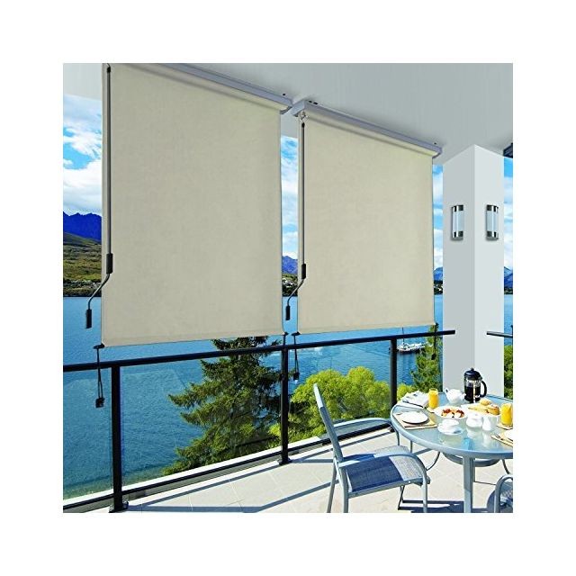 Songmics SONGMICS 1,4 x 2,5 m (H x L) Store Vertical pour Balcon Terrasse avec Coffre Gris Inérieur ou Extérieur Paravent Pare-Soleil Brise-Vue Imperméable Toile en Beige GSA145BE