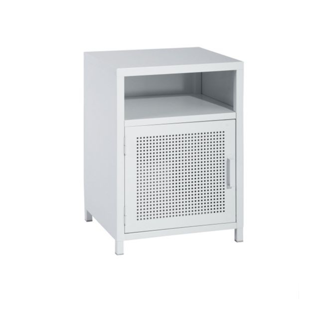 Calicosy - Table de chevet en métal avec porte et niche de rangement - Chevet Couleur bois et blanc