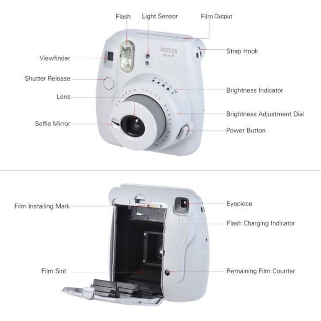 Appareil compact Fujifilm Instax Mini 9 Appareil photo instantané Blanc Fumé avec 10 Films