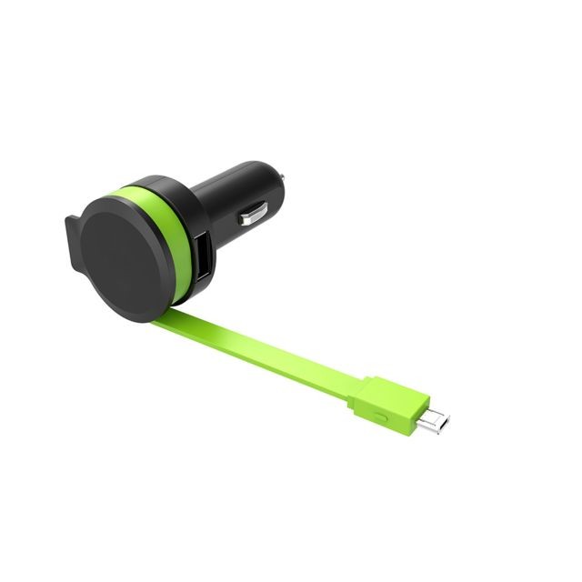 We WE Chargeur Allume Cigare Double Recharge avec câble Micro USB intégré - Chargeur Voiture - Noir Vert