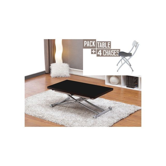 Tables basses Giovanni Table relevable Clever Noir + 4x Chaises Pegasso