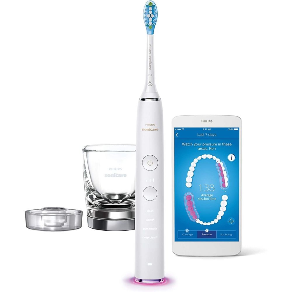 Philips brosse à dents électrique rechargeable Connectée via App et Tête Intelligente blanc gris