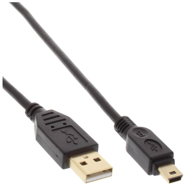 Inline - Mini câble InLine® USB 2.0, USB A mâle à mini-B mâle (5 broches), noir / or, 0,3 m Inline  - Câble et Connectique