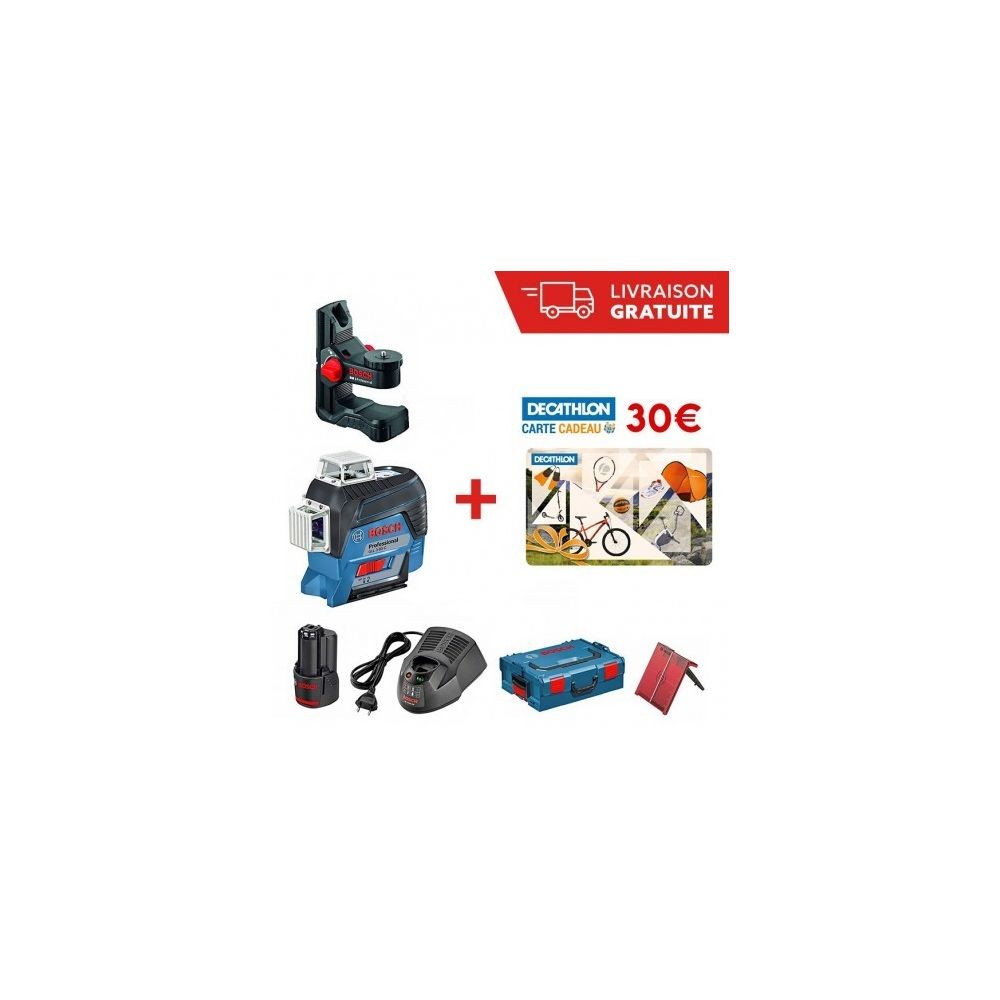 Accessoires mini-outillage Bosch Pack Laser BOSCH GLL 3-80 C Professional (BM1, Cible et L-Boxx) + Carte Cadeau Décathlon de 30