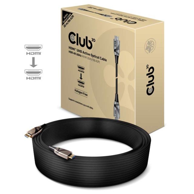 Club 3D - CLUB3D HDMI 2.0 UHD Active Optical Cable HDR 4K 60Hz M/M 30m/98.42ft Club 3D  - Cable hdmi 30m