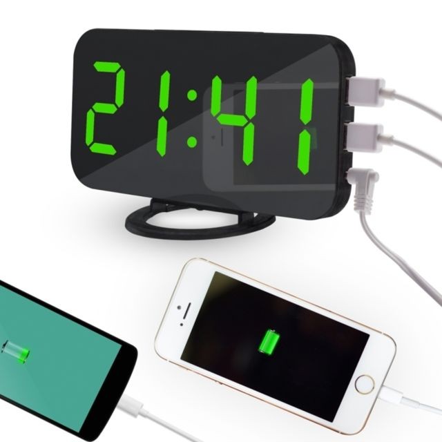 Wewoo - Réveil multifonctionnel réfléchissant d'affichage à vert LED de miroir créatif avec la fonction de Snooze et 2 port de charge d'USB Wewoo  - Miroir de porte
