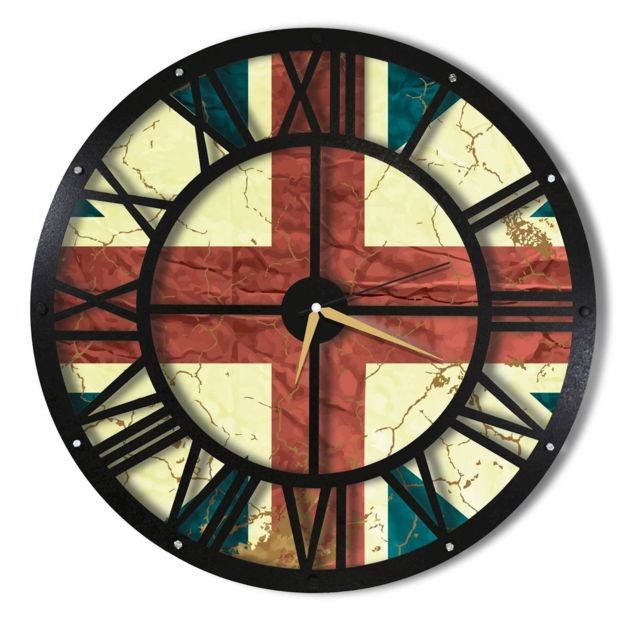 Homemania - Horloge murale en métal Wall Angleterre - Diam. 50 cm - Noir - Décoration murale métal Décoration