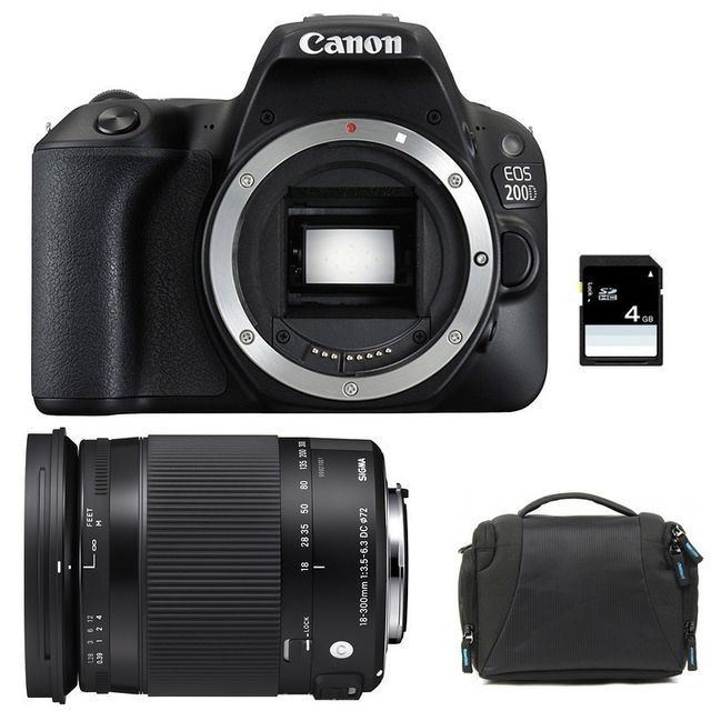 Canon - PACK CANON EOS 200D + SIGMA 18-300 Macro OS HSM Contemporary + Sac + SD 4Go Canon  - Reflex Numérique