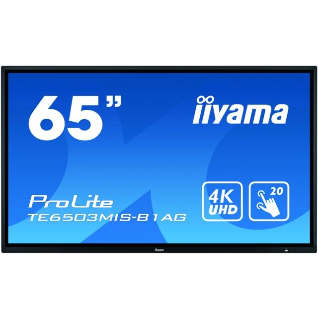 Iiyama - iiyama ProLite TE6503MIS-B1AG moniteur à écran tactile 163,8 cm (64.5"") 3840 x 2160 pixels Noir Plusieurs pressions Multi-utilisateur - Ecran PC Non compatible