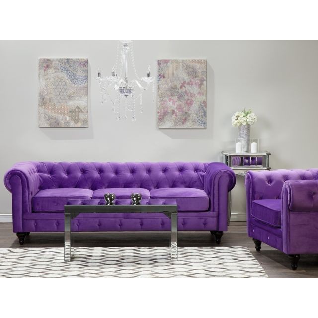Beliani - Lot canapé fauteuil violet CHESTERFIELD - Maison Violet