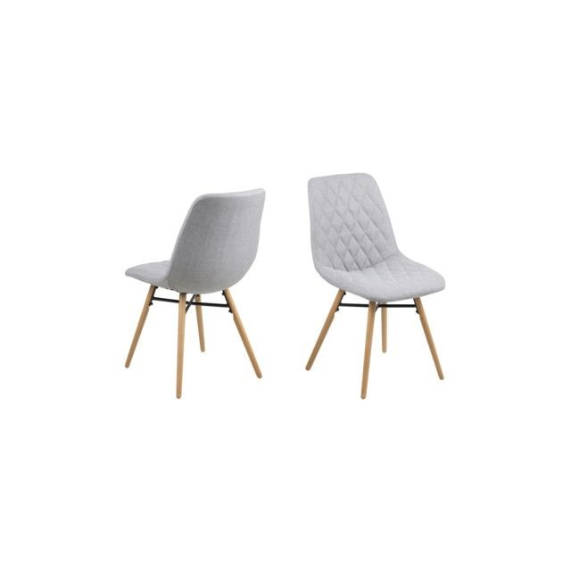 Chaises Homifab Lot de 2 chaises scandinaves en tissu gris clair capitonné piètement hêtre - Collection Lif