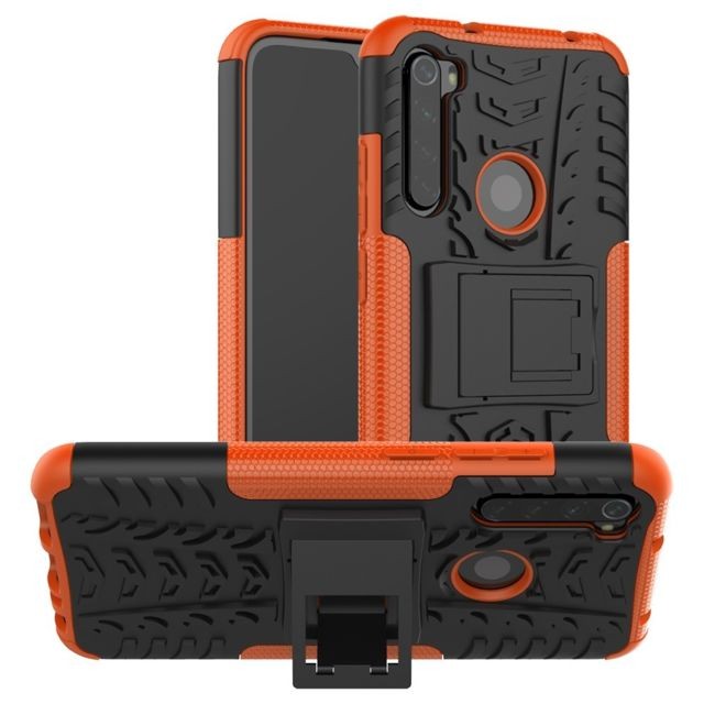 marque generique - Coque en TPU hybride pneu cool avec béquille orange pour votre Xiaomi Redmi Note 8 marque generique  - Accessoire Smartphone marque generique