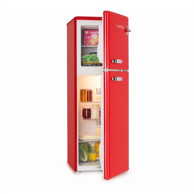 Klarstein - Réfrigérateur Congélateur combiné - Klarstein Audrey - haut : 136 L (97L + 39L) - look rétro rouge - Refrigerateur congelateur haut