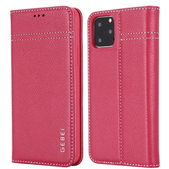 Wewoo - Coque Pour iPhone 11 GEBEI Etui de protection en cuir à rabat avec support et fentes cartes rose rouge Wewoo - Coque iPhone 11 Accessoires et consommables