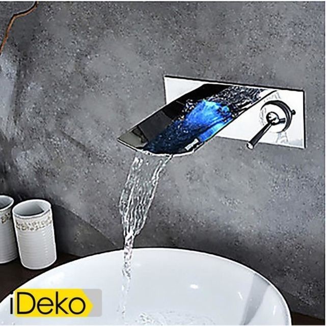 Ideko - iDeko® Robinet Mitigeur lavabo salle de bains robinet d'évier avec du chrome LED de finition robinet conduit montage mural cascade Ideko   - Robinet mural