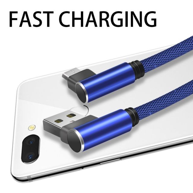 Shot - Cable Fast Charge 90 degres Micro USB pour HUAWEI MediaPad M3 Smartphone Android Connecteur Recharge Chargeur Universel (BLEU) Shot  - Chargeur secteur téléphone