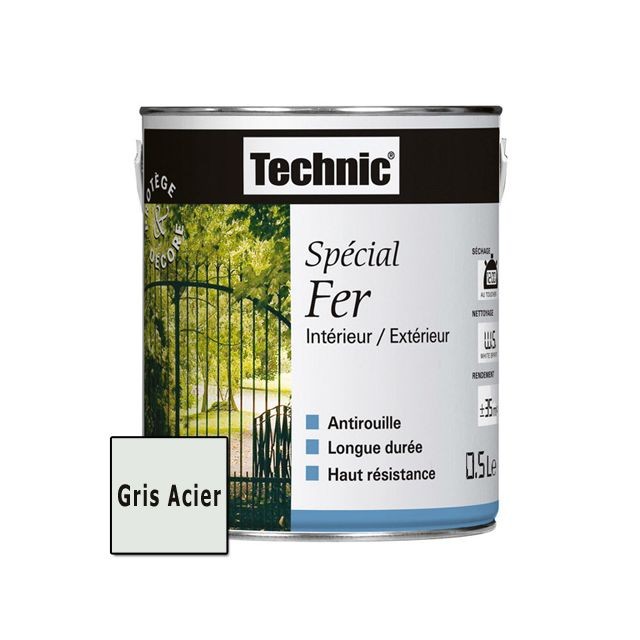 Technic - Peinture Spécial Fer - Gris Acier - 0.5 L - TECHNIC - Peinture intérieure