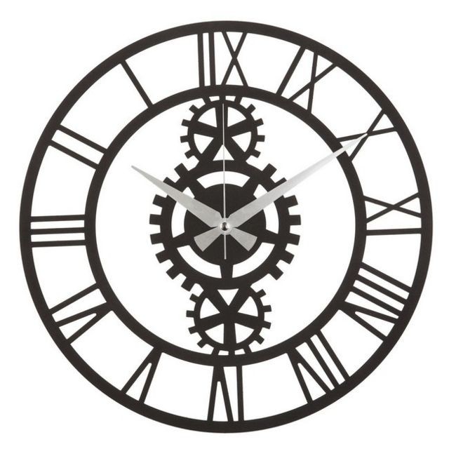 Horloges, pendules Homemania HOMEMANIA Horloge Murale Muro - Décorative - Ingranaggi - pour Séjour, Chambre - Noir en Acier, 50 x 0,2 x 50 cm