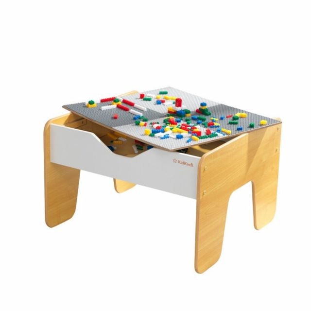 KidKraft KIDKRAFT - Table en bois 2 en 1 circuit train et briques de construction -  200 briques - comptatible avec LEGO et Brio